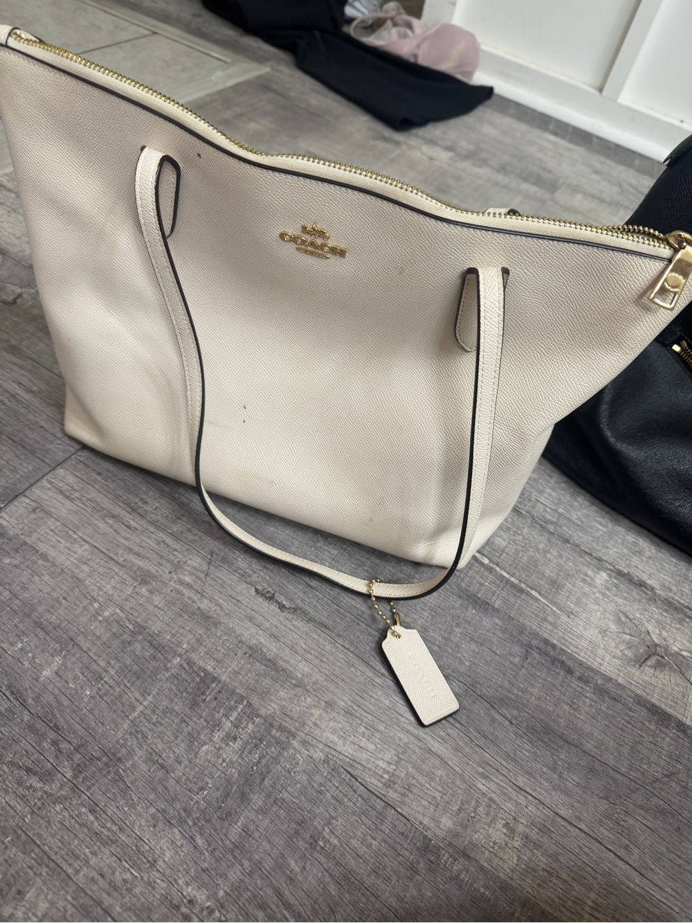 Coach Cream Pebbled Leather Tote with Gold Hardware